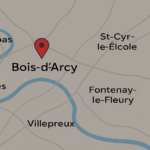 Carte des villes autour de Bois-d'Arcy incluant Saint-Cyr-l'École, Fontenay-le-Fleury, Montigny-le-Bretonneux, Trappes, Élancourt, Versailles et Villepreux